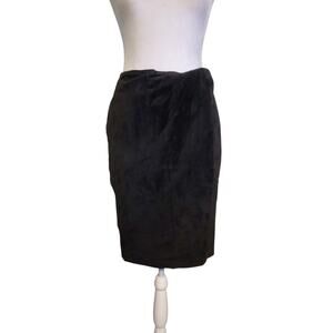 Vintage 80s 90s Black Silky Pig Suede Leather Pencil Skirt Size Women's Size 6